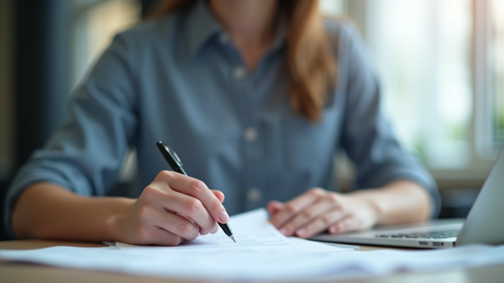 Finanzielle Planung auf Schreibtisch mit Notizen, Kalkulator und Bankauszügen